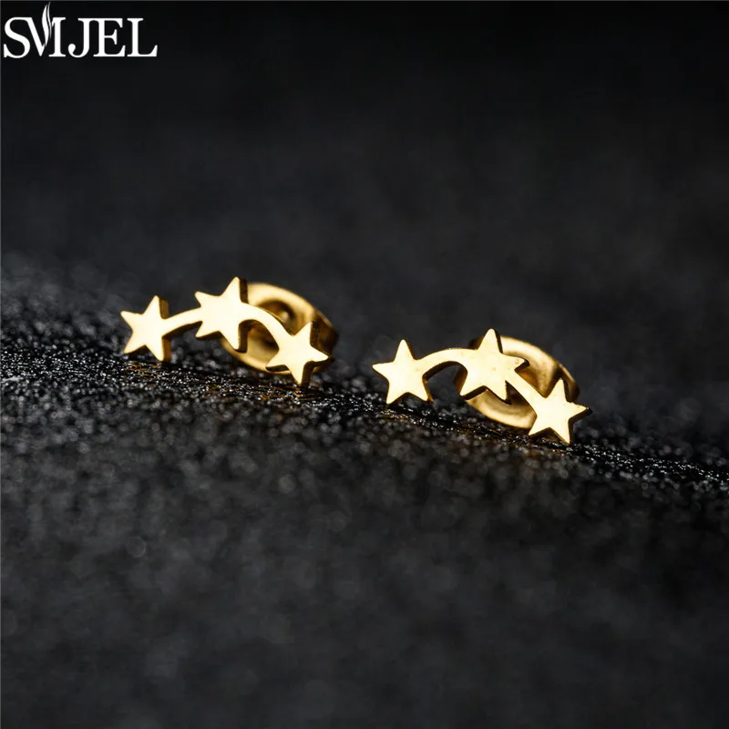 Minimalist Stainless Steel 3 Star Earrings Stud for Women Simple Fashion Five-pointed Star Cartilage Piercing Earings oorbellen