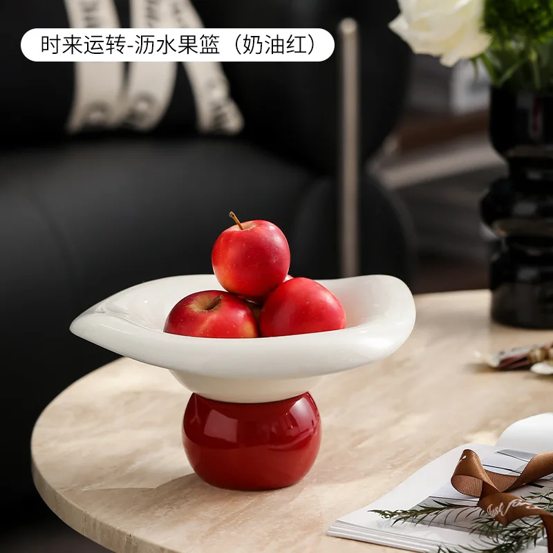 Tall Small Exquisite Classy Ceramic Fruit Tray Draining Accessible Luxury Good-looking Fruit  Snacks Dried Fruit Living Room