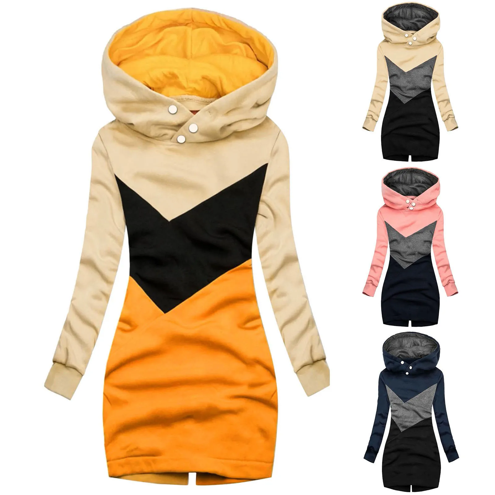 2023 Women Sweater Dress Hooded Spring Autumn Ladies Long Sleeve Hoodie Dress Autumn Winter Casual Slim Sweater Hoodies Dress