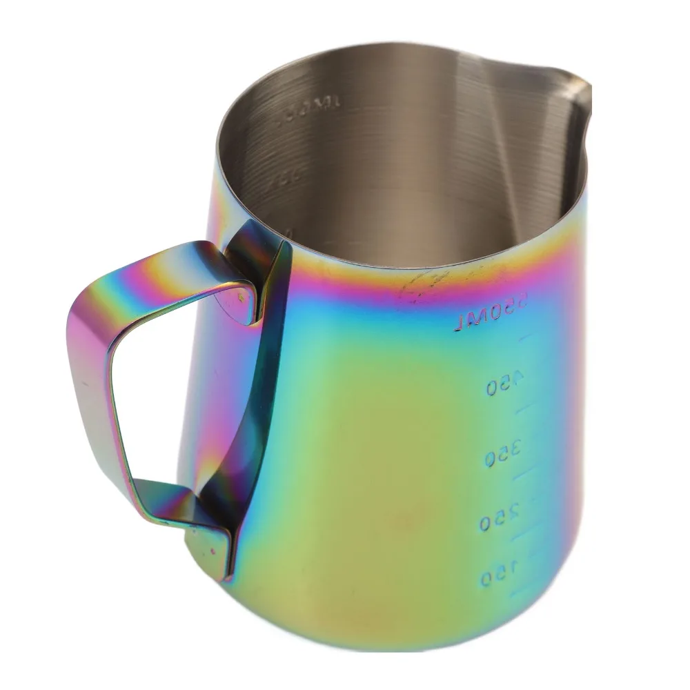 304 Stainless Steel Milk Frothing Pitcher 350/550ML Capacity Dual Scale Markings Coffee Steaming Pitcher Ergonomic Handle
