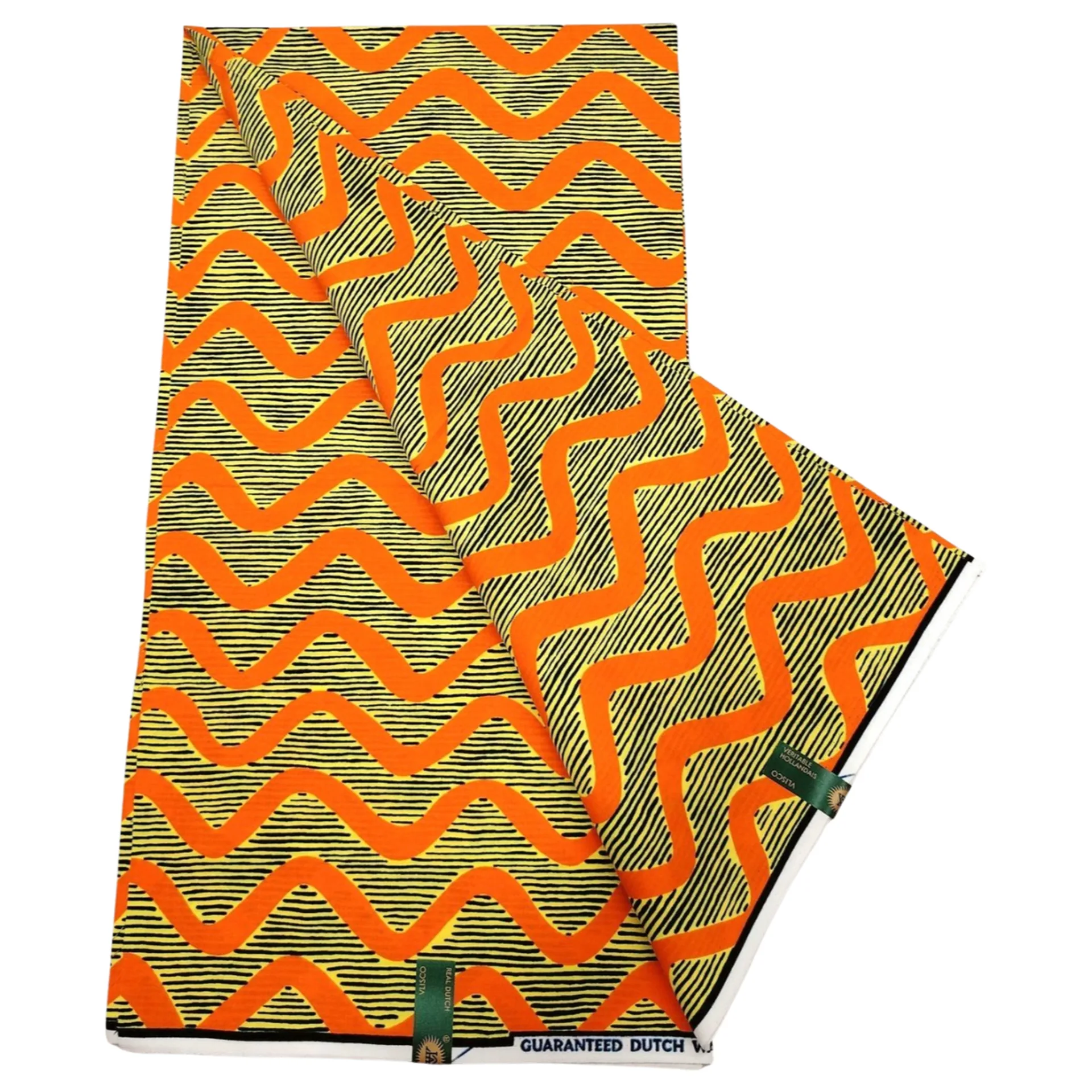 6 Yards Long,Orange Wave Lines Print African Wax Batik Fabric-Cotton Material for Sewing Cushion Covers Sofa Clothes Pants R1224