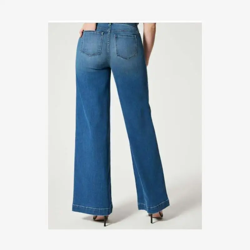 Women's Loose Jeans Pants Wide Leg Straight Cut mid Waist Summer New Sle 2023 Long Trousers Blue Color Spring 
