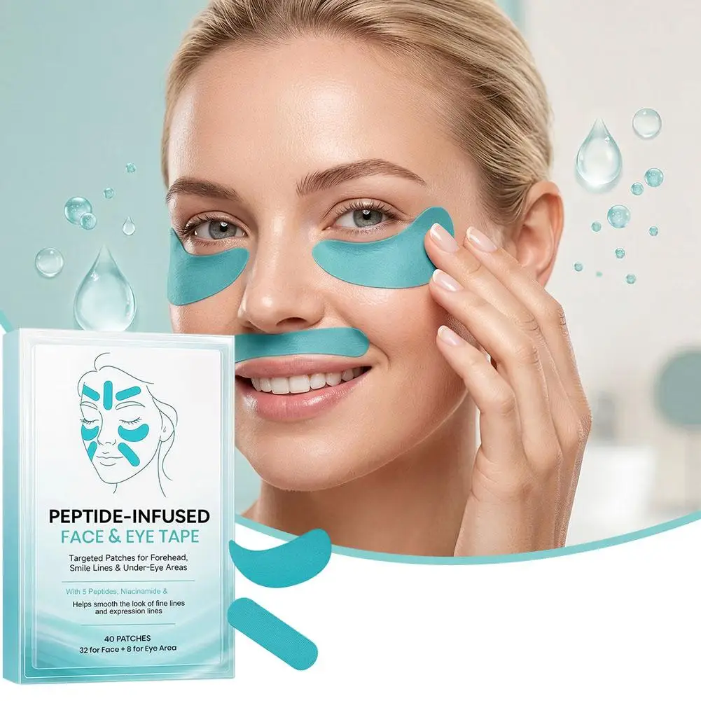 40Pcs Peptide Infused Face & Eye Tape Anti Wrinkle Patch Smooth Forehead Smile Lines Under Eye Fine Lines Lifting Skin Care Tool