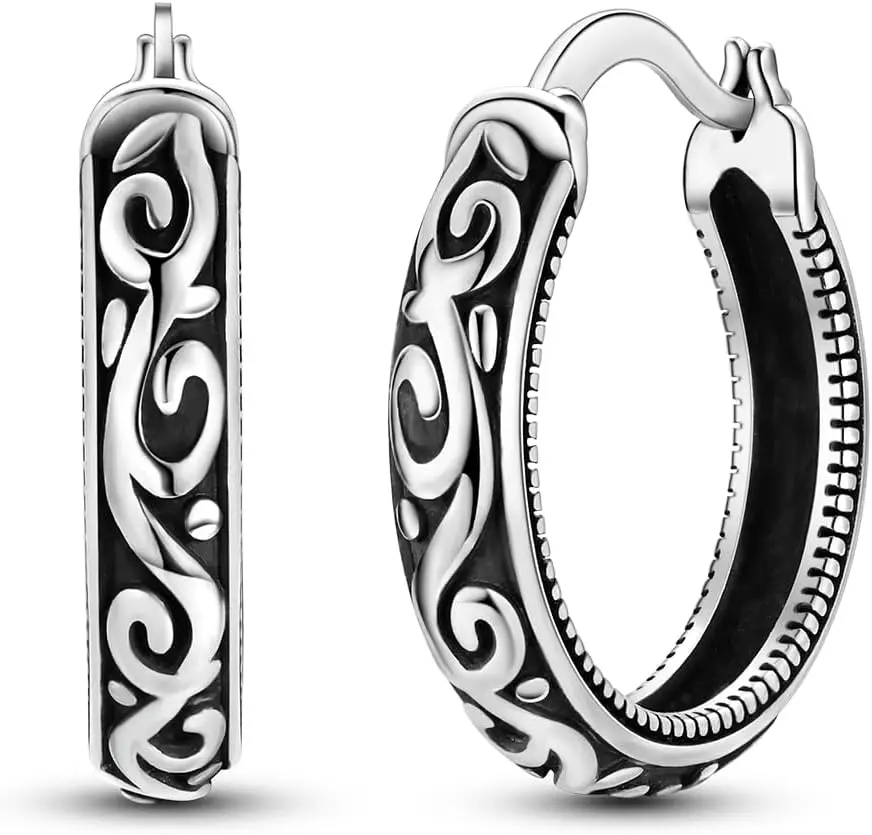 

Vintage Filigree 925 Silver Oval Small Hoop Earrings for Women Flower Dainty Huggie Hoops Hypoallergenic Birthday Gift