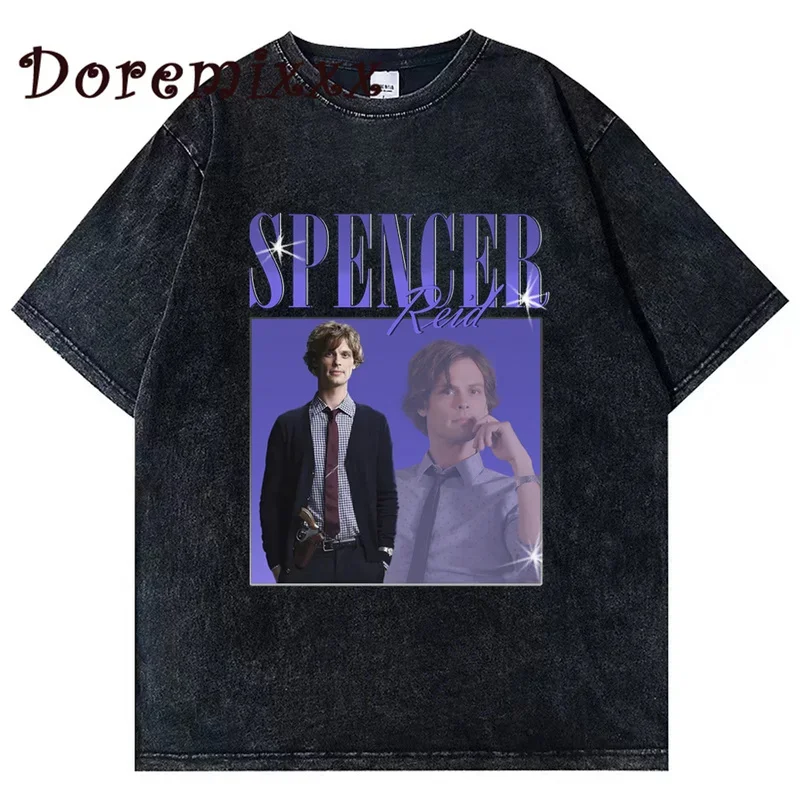 Vintage Washed Tops Spencer Reid T-shirt Criminal Minds TV Series Homage T-shirt Matthew Gray Gubler Tees Tv Show Inspired Tees