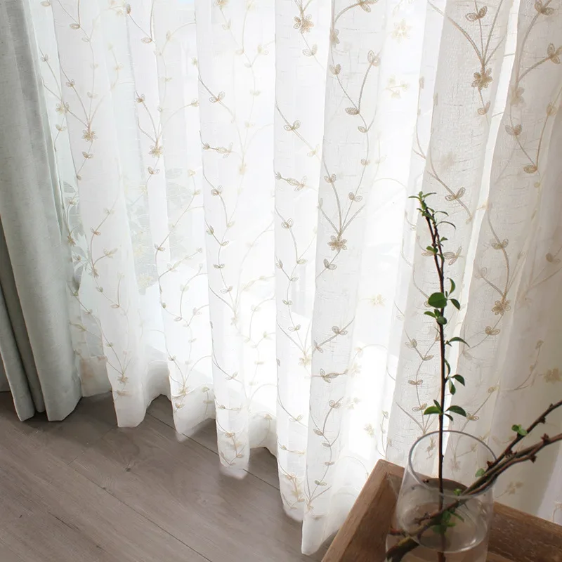 

French White Lace Curtain Voile Window Treatments for Living Room Bedroom Door Curtains Floral Tulle Drapes Balcony Screen