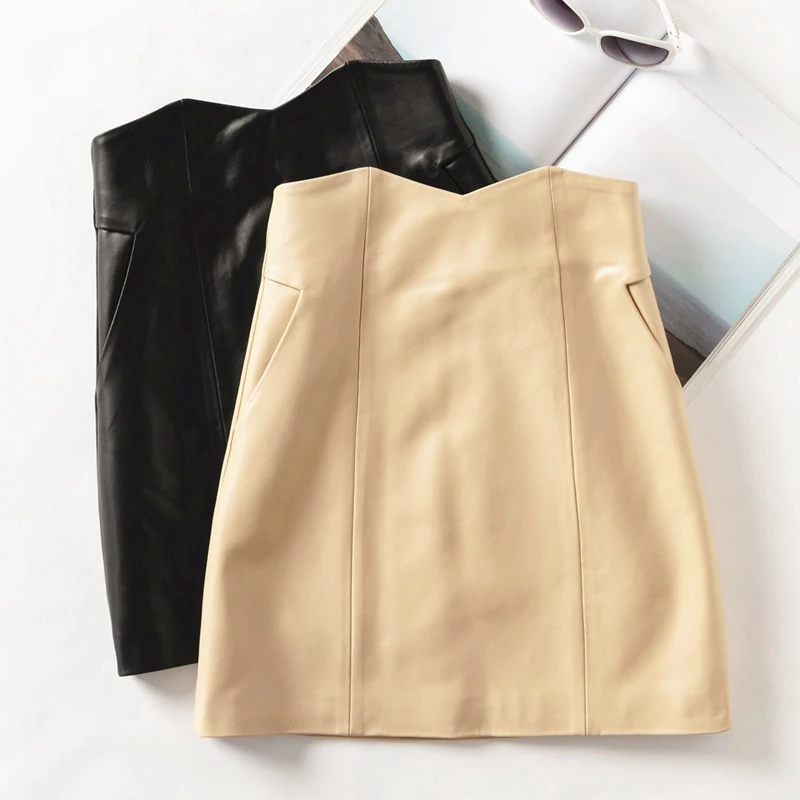 

High Quality Genuine Leather Skirt High Waisted Fashionable A-line Skirt Buttocks Wrapped Short Skirt Sheepskin Women's Clothing