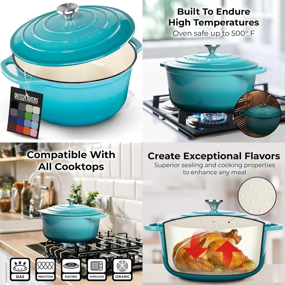 

Enameled Cast Iron Dutch Oven Pot 5 Quart - Heavy Duty, Oven Safe to 500°F, Premium Durability, Large Cooking Capacity