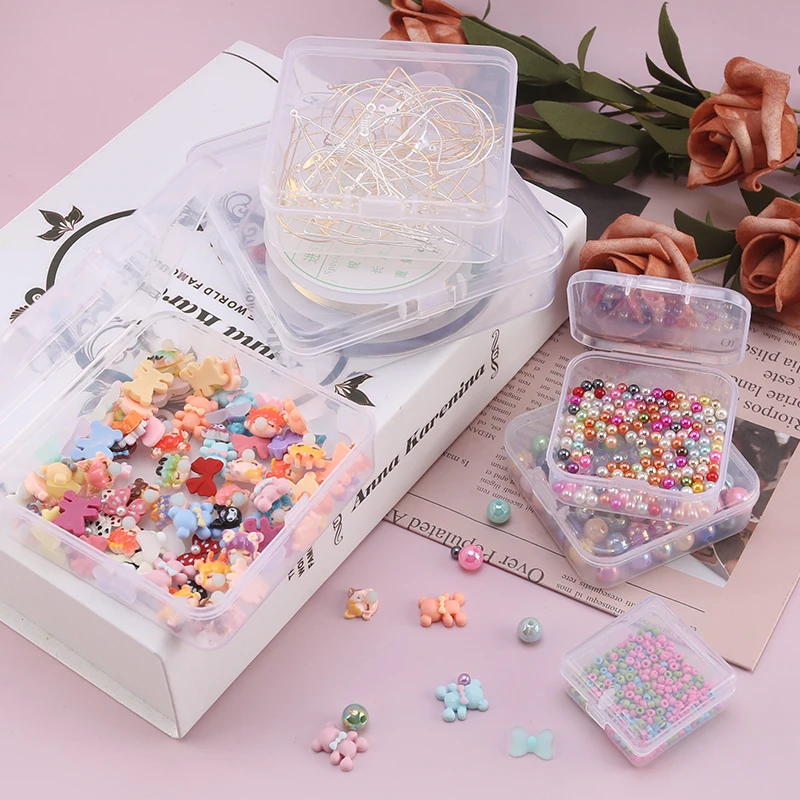 Transparent Plastic Storage Box Case 6Sizes Square Container Packaging for Crafts Beads Earring Jewelry Boxes Tools Organizer