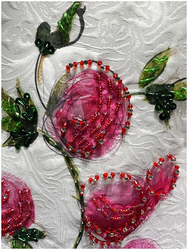 Französisches, elegantes, mit Perlen bedrucktes Sommerkleid aus der Schwerindustrie, Rundhalsausschnitt, ärmellos, hohe Taille, A-Linie, prominentes Abendkleid für Damen