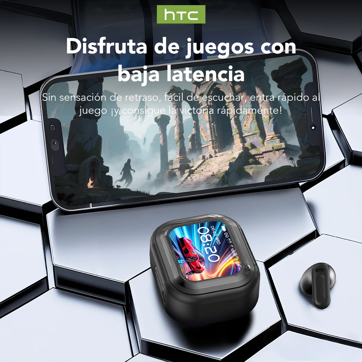 [Ultra HD Screen] HTC NE20 HIFI Bluetooth V6 TWS Wireless Sports Earbuds with AI Translator, Noise-Canceling Mic, On-Ear Design image 4