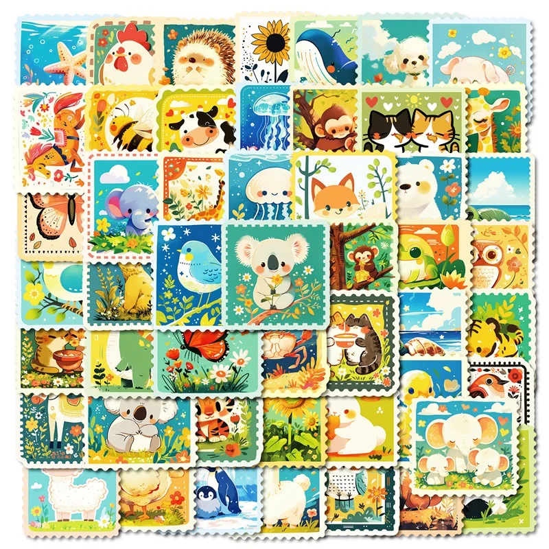 10/30/50PCS Cartoon Aniaml Stamps PVC Sticky Sticker Aesthetic Stationery DIY Decoration Scrapbooking School Supplies for Kids