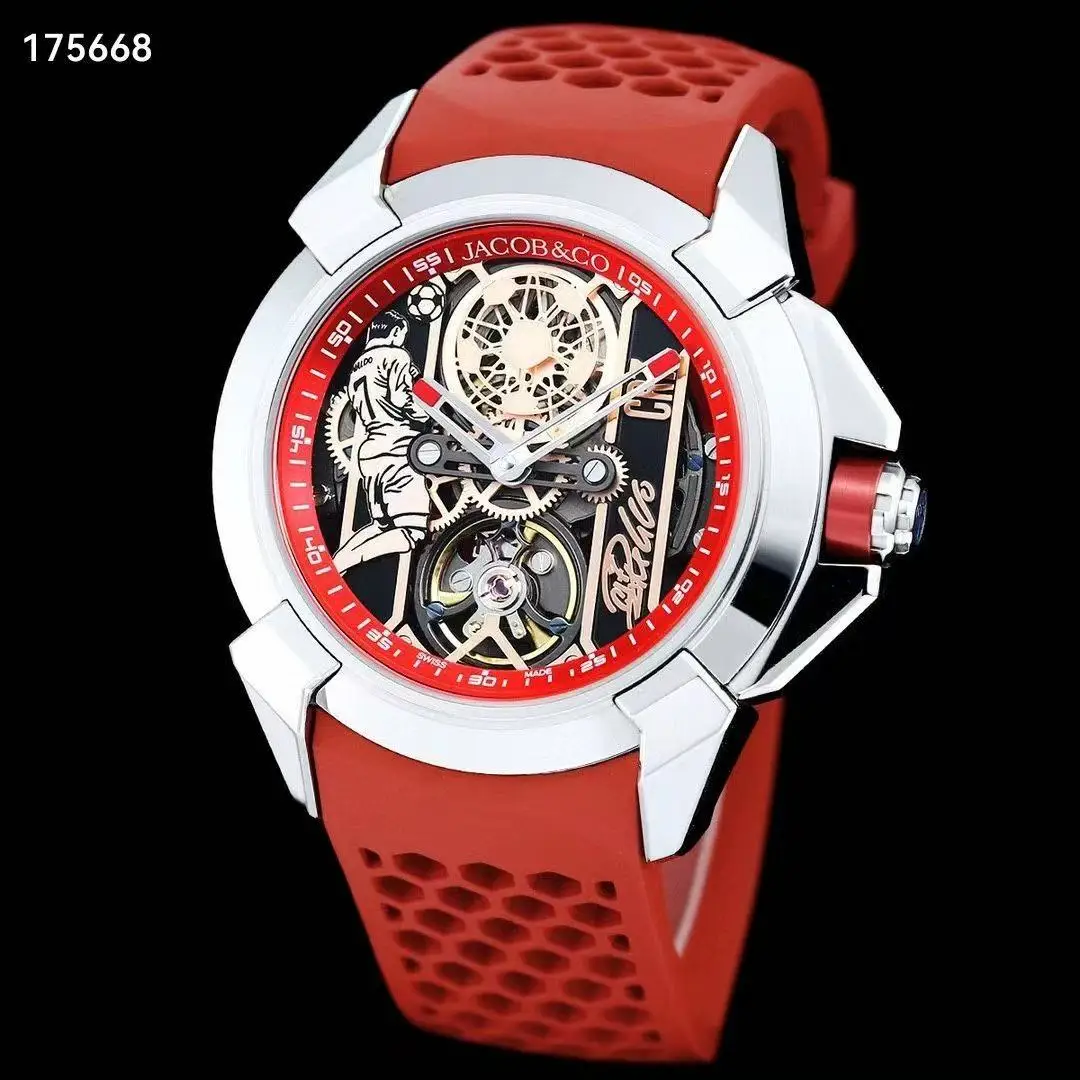 ساعة جاكو توربيون الميكانيكية إصدار محدود للرجال ساعة ميكانيكية زجاج الياقوت مقاومة للماء ماركة كريستيانو رونالدو كو