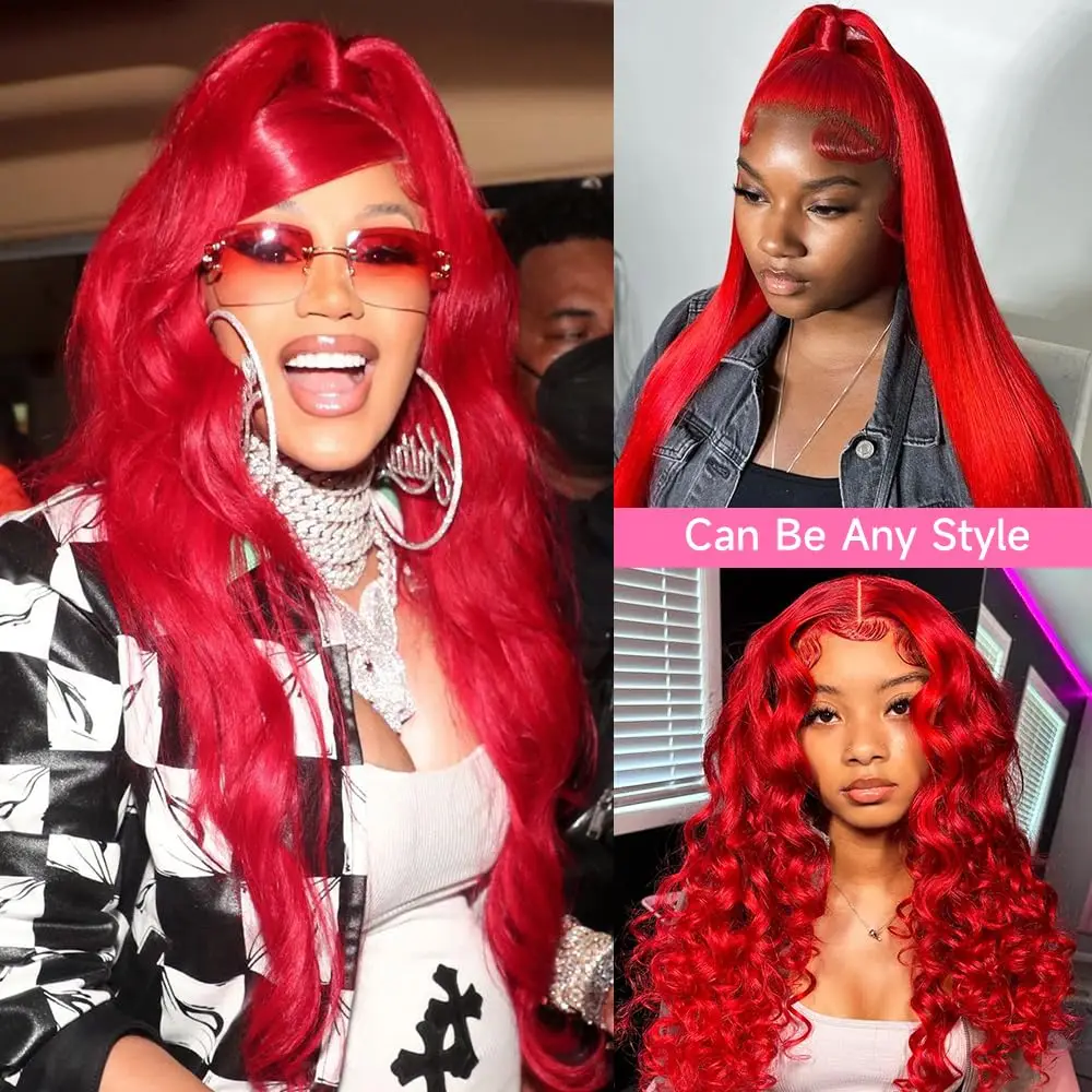 

Red Body Wave Lace Front Wigs Human Hair Red Colored Human Hair Wigs Pre Plucked for Women 13x4 HD Lace Front Wigs 180% Density
