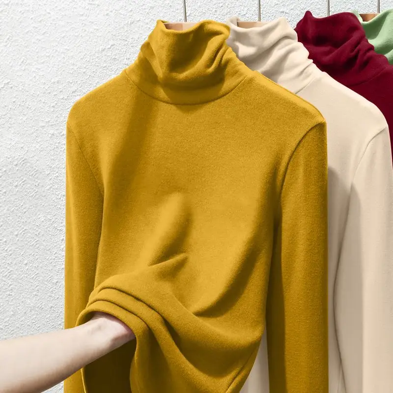 

Autumn Winter New Fashion Long Sleeve High Collar Bottoming Shirt Solid Women's Clothing Pullovers Simplicity All-match Chic Top