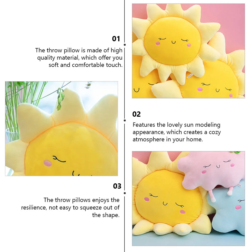 Sun Pillow Cushion Adorable Room Throw Decor Lovely Plush Small and Fresh Resilient Modeling Bolster Creative Super Soft Short