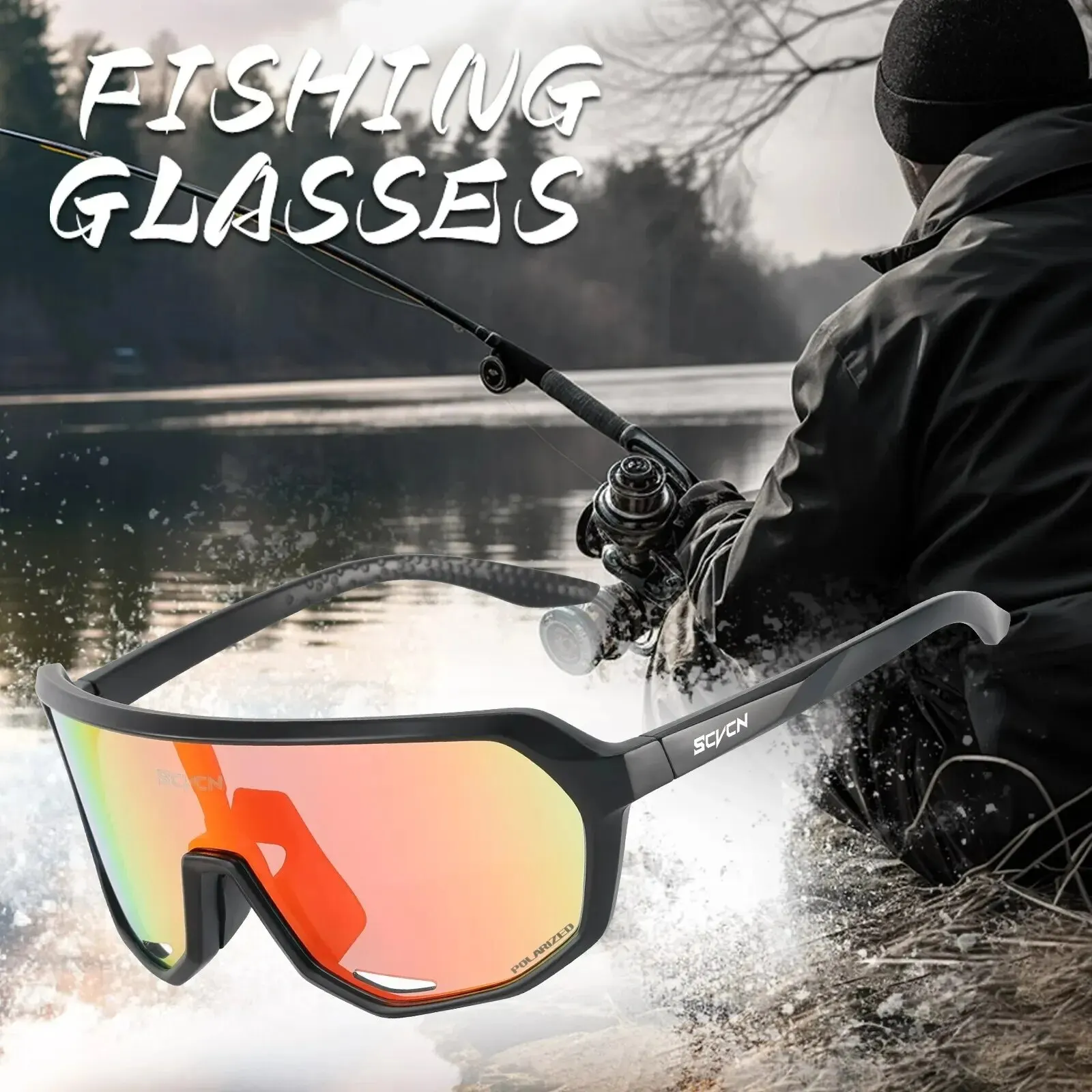 Scvcn Fishing Sunglasses Square Polarized UV400 Fishing Glasses For Men Women Driving Golf Running Cycling Glasses Eyewear