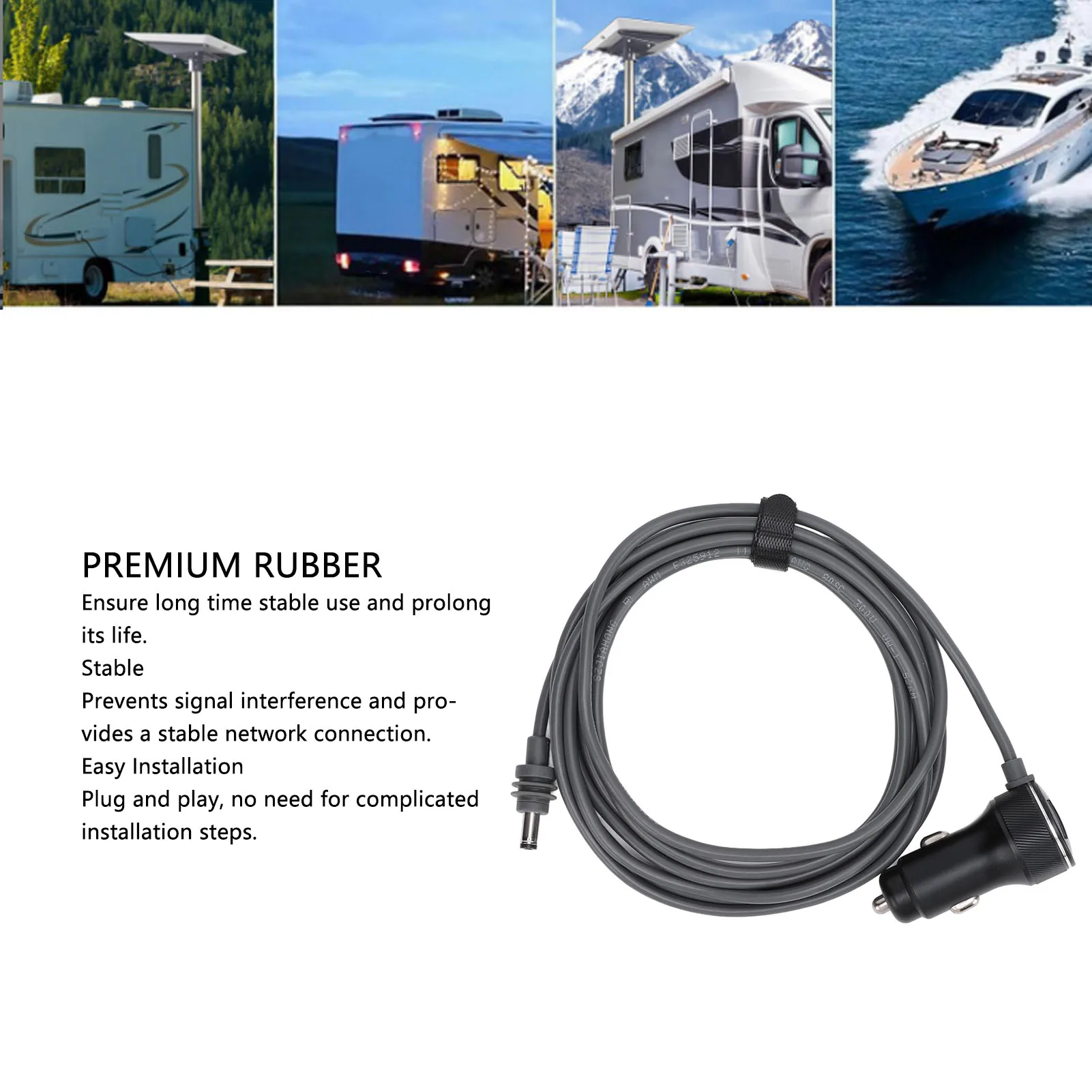 Car  Cable  Car Power Cable Plug and Play Rubber Stable  to Cigarette Lighter Car Power Supply Cord for Satellite
