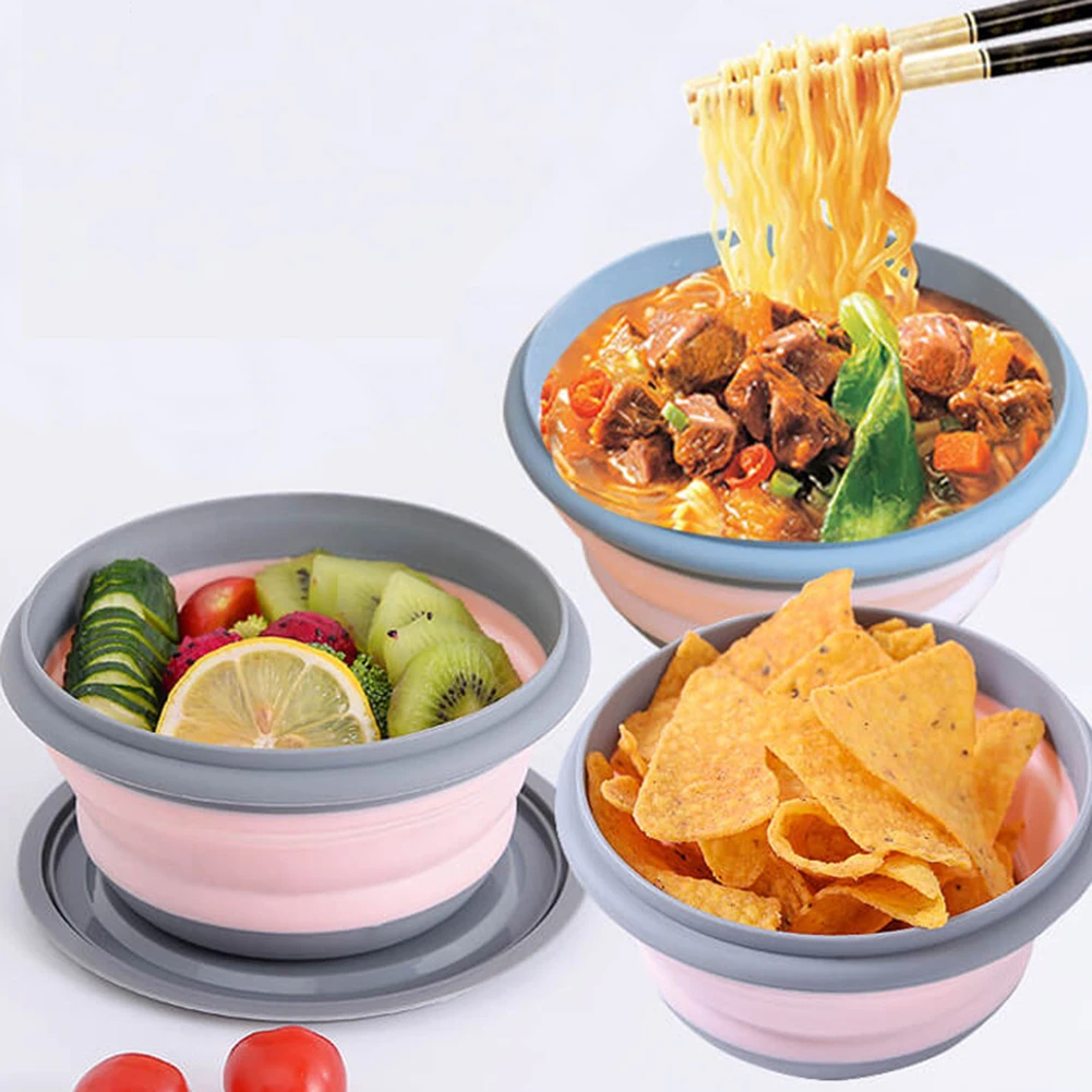 Portable Folding Lunch Box Bowl Sets Silicone 3Pcs/Set Food Container Outdoor Camping Tableware Set Foldable Salad Bowl with Lid