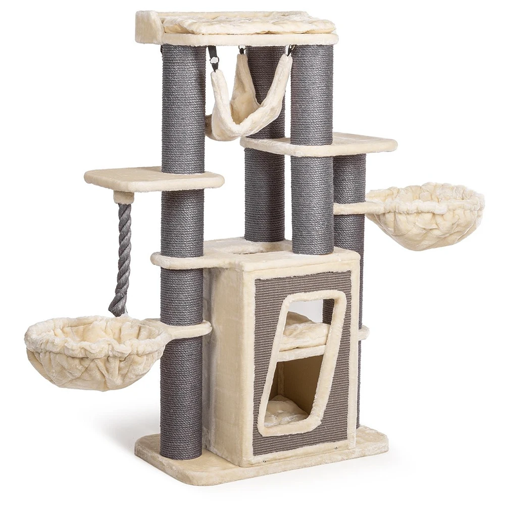 *e dYOUME OEM-Ready a 157cm Tall Cat Tree in Beige Plush with 15cm Posts and a 4cm Thick Baseplate Cat Tree Cat Tree Tower&