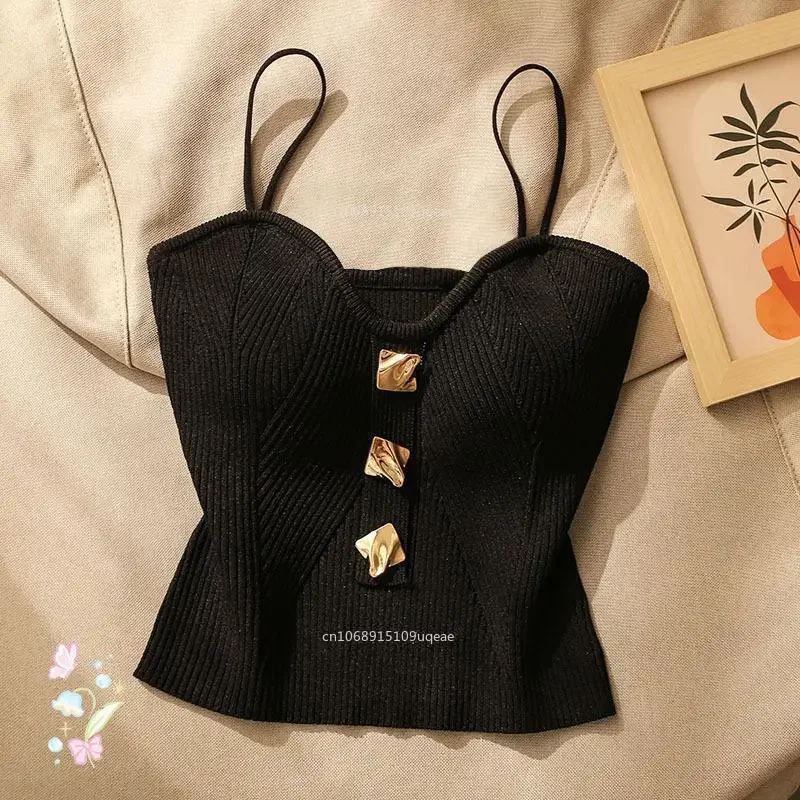 1PC French Style Cross-knit Suspender Women's Summer Wear Sexy Beauty Camisole Slim High-end Bottom Bandeau Top Knit Crop Tank