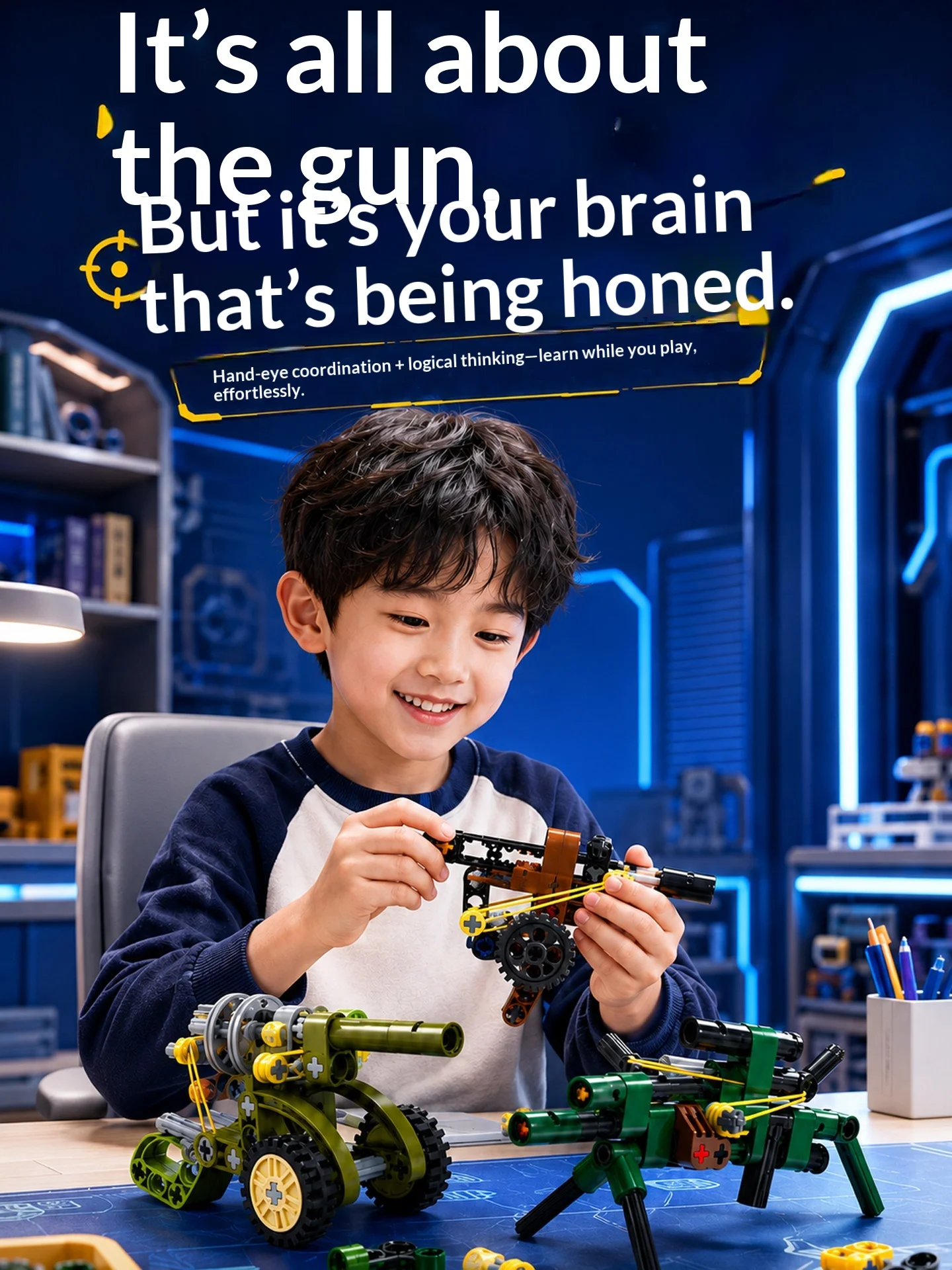 Revolver children's assembled building blocks can fire boys' puzzle machine gun model set blind box toy gift
