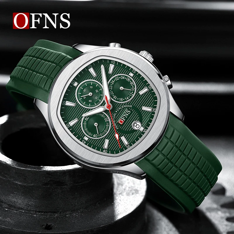 OFNS Top Brand Luxury Man Watch High Quality Waterproof Chronograph Men\'s Wristwatch Silicone Men Quartz Watches Casual Clock