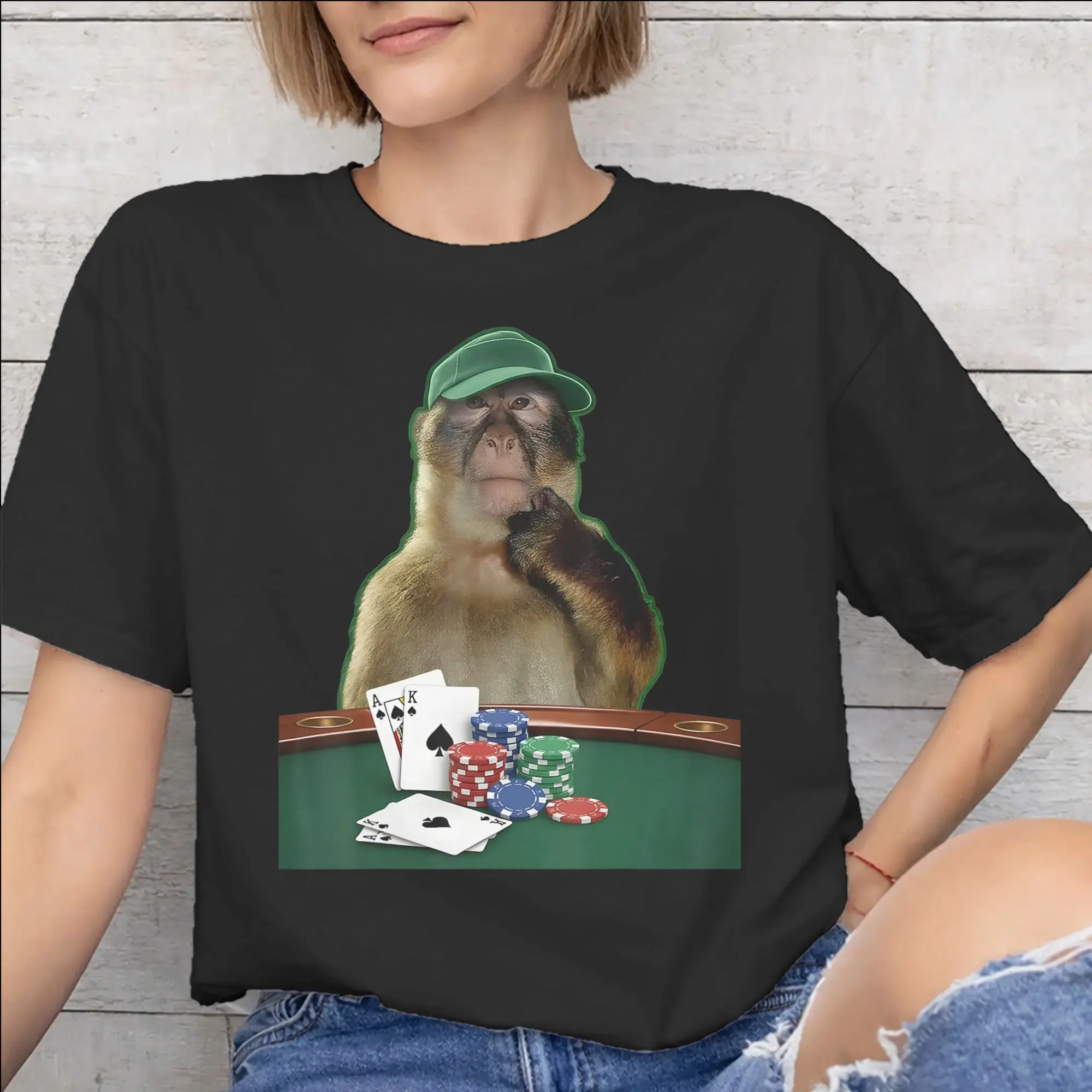 Mens Womens Thinking Monkey Meme  T Shirt 100% Cotton Graphic Printing T-Shirt  Clothing Outfits