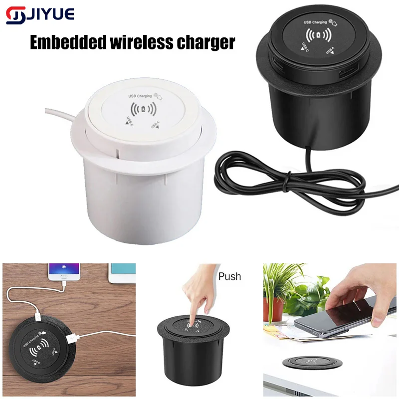 Wireless Charging Cable 3 In 1 Multi-function Embedded Socket Plug USB Hidden Type-C Charging Socket Desktop Touch Switch Socket