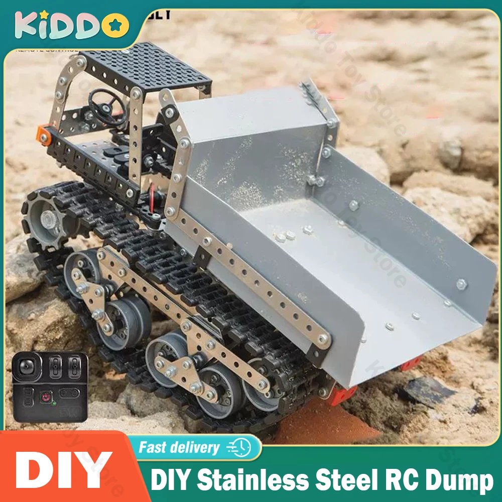 DIY Stainless Steel Assembled SW (RC) 007 Tracked Remote Control Dump Truck 2.4G 10CH Puzzle Building Block Toys for Kids Gifts