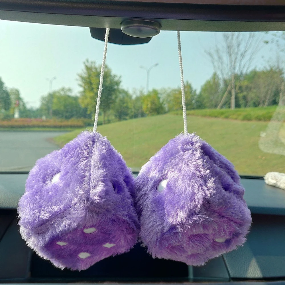 Fashion Car View Mirror Hanging Pendant Couple Fuzzy Plush Dice Auto Home Decor Ornament Car Accessory Interior Hanging Decor