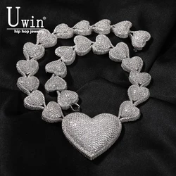 Uwin Heart Necklace With Big Heart Cubic Zirconia Micropave Connected To End Charm Jewelry Women Accessories Gifts