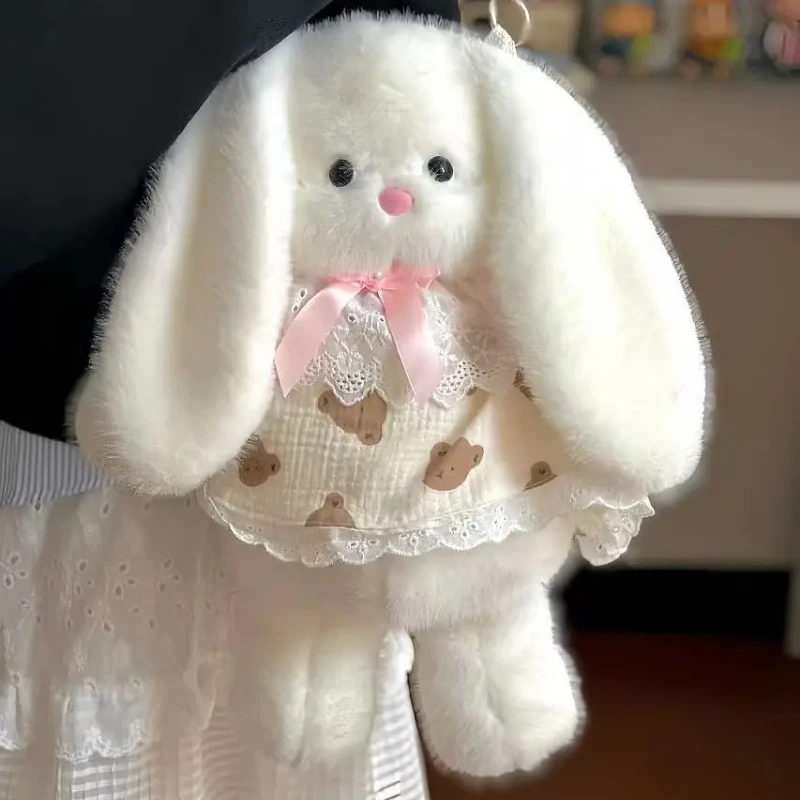 Vrouwen ins cartoon lange oor konijn pluche rugzak meisje schattige bont schoudertas