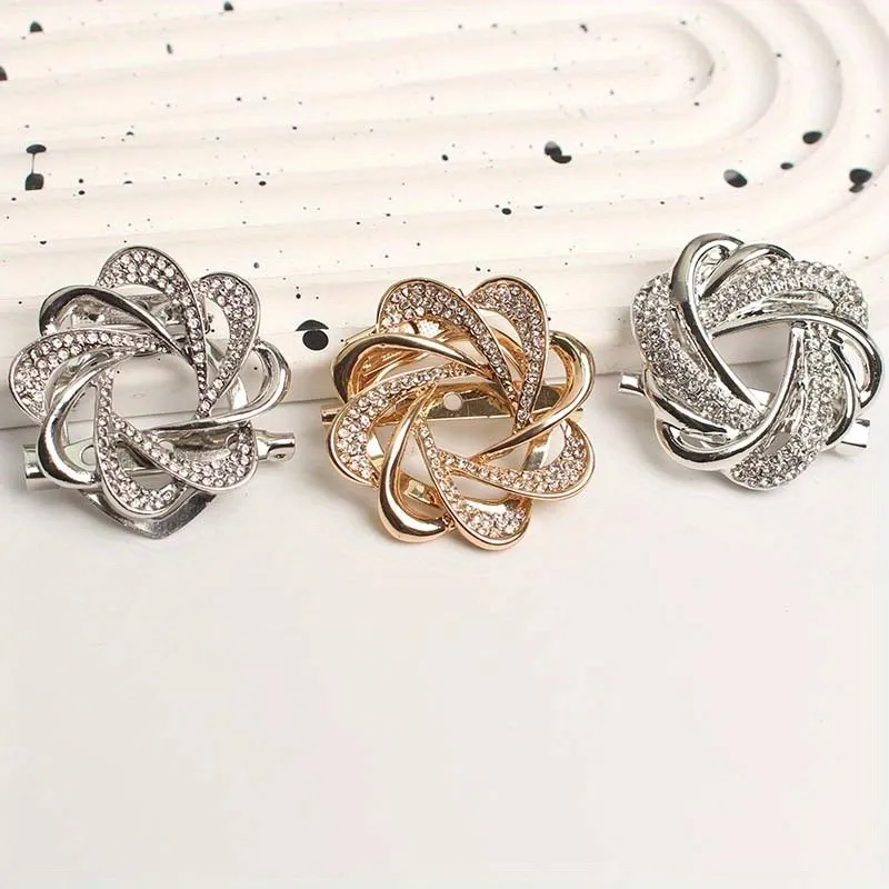 Moda Luxo Cristal Twist Round Silk Scarf Buckle Broches De Seda Clássicos Pins De Roupa De Senhora Requintada