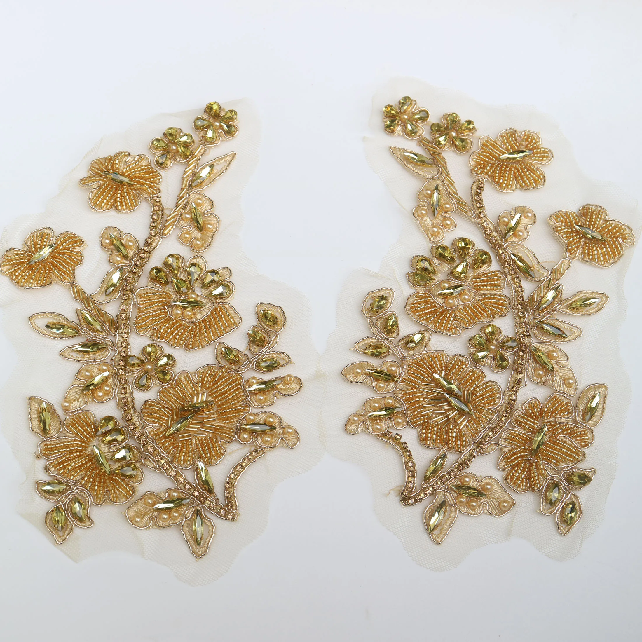 2 Stück/Paar Luxuriöse Glas-Strass-Perlen-Applikationen für Kleidung, DIY-Applikationen zum Aufnähen, Blumenapplikationen für Hochzeitskleider, Stickerei – Detail 5