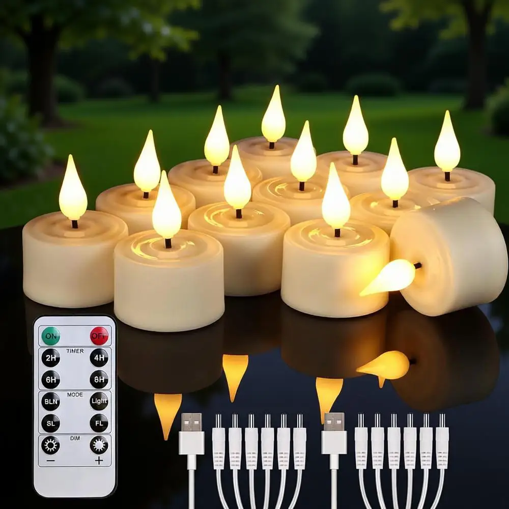 

Rechargeable Tea Lights with Remote Control & Timer, 3D Wicks, 12 Pcs, Warm White