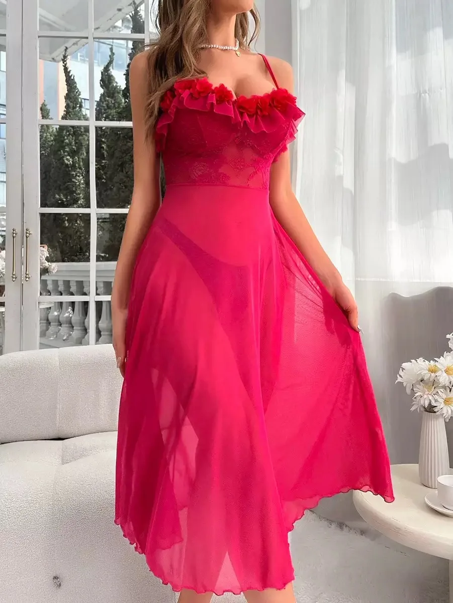 Women White Lace Ruffle Spaghetti Strap Midi Dress Ruched Flowy Wedding Guest Evening Party Dress image 3