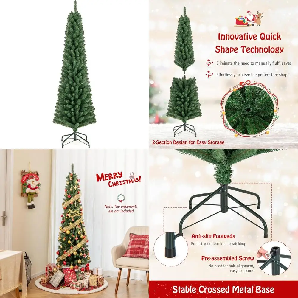 

Artificial Skinny Christmas Tree 6ft Tall with Quick Shape Technology, 392 Branch Tips, Foldable for Easy Storage