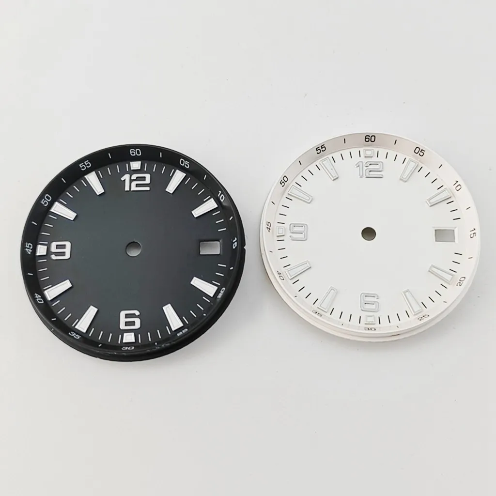 31mm Black Sterile Watch Dial With Date Windows Green Luminous Fit NH35 NH36 Automatic Movement Watches Accessories Parts