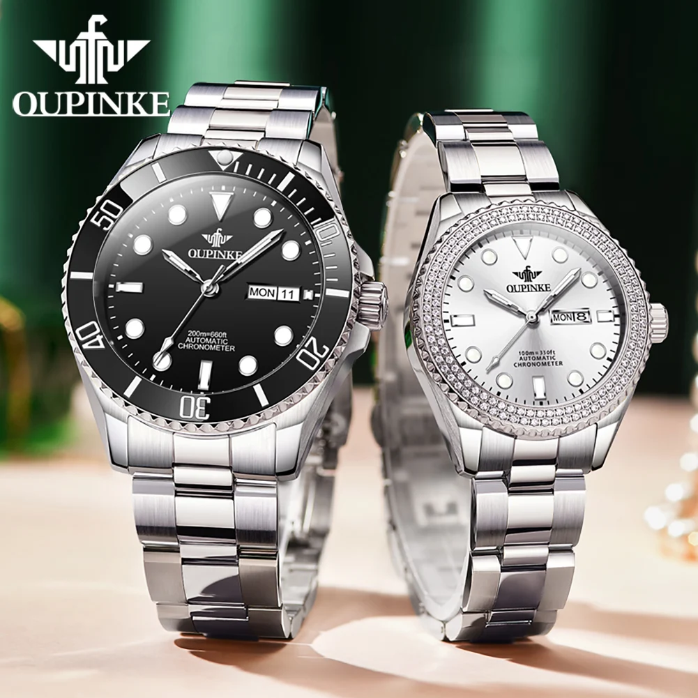 OUPINKE 3205 Automatic Couple Watch for Men Women Luxury Imported Movement Diamond Lover's Watches Original High Quality Watch