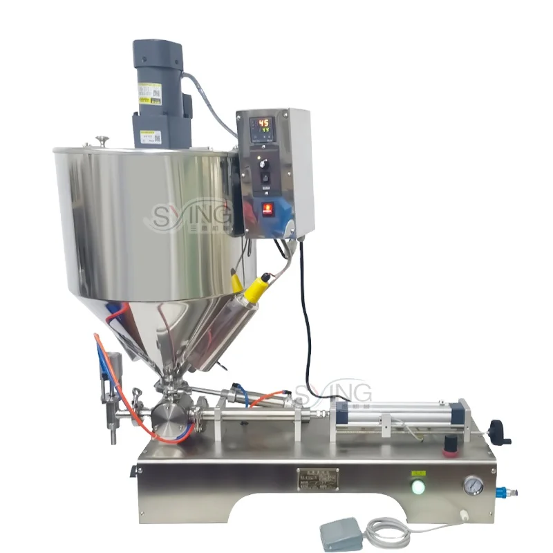 Máquina Llenadora de Botellas Semiautomática G1WG de 50-500 ml para Líquidos, Mantequilla de Maní, Pasta, Aceite, Salsa y Miel, con Calentador y Mezclador