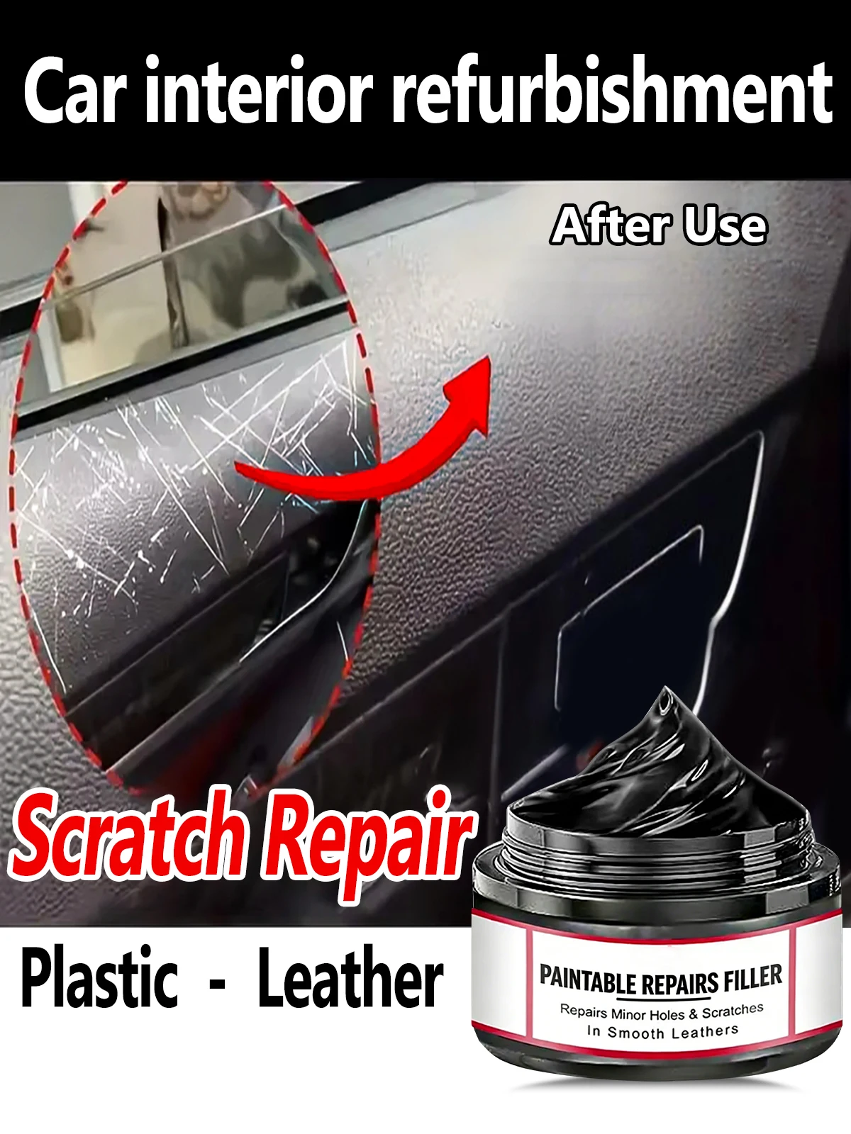B1280 Automotive Plastic Repair Agent Car Interior Exterior Plastic Polishing Wax, Scratch Repair Anti-aging Cream,for Tires