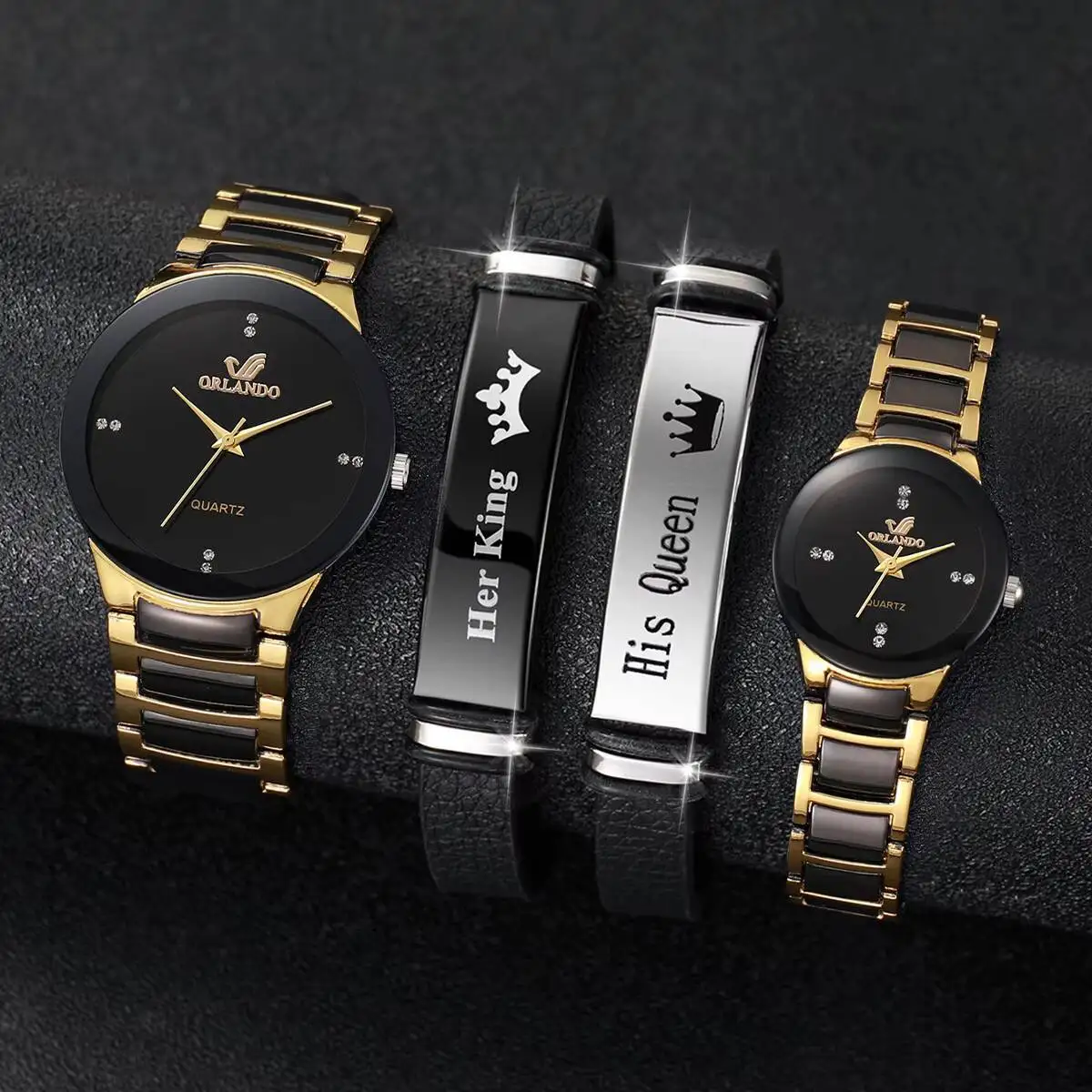 4PCS Fashion Couple Watches Set Luxury Stainless Steel Strap Men Business Watch Simple Women Quartz Wristwatch Bracelets Set