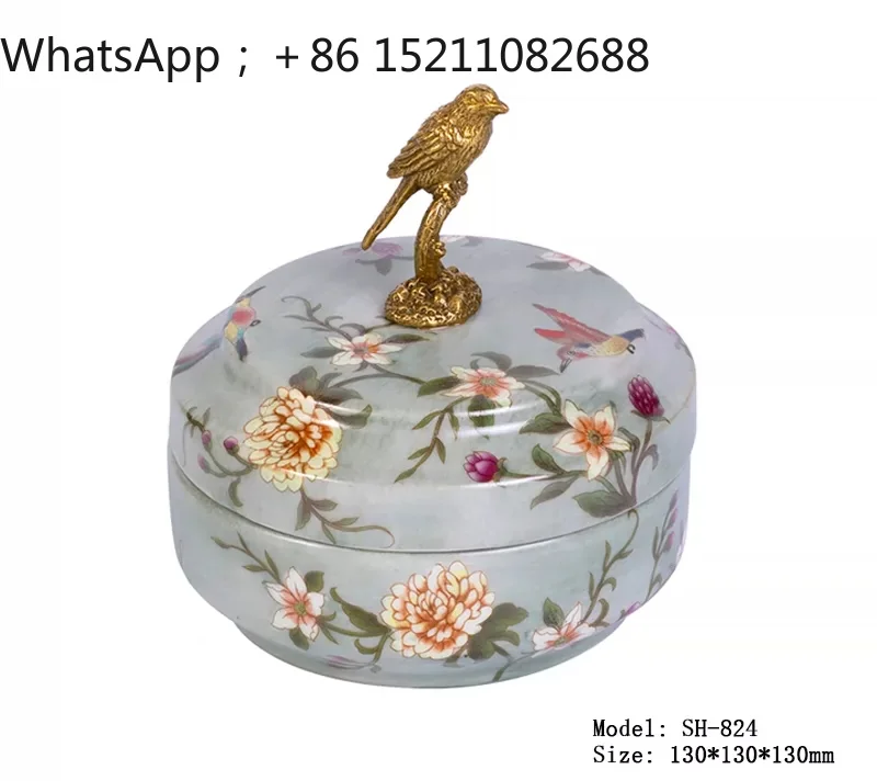 SCY storage tank bedroom jewelry box hand-painted flower and bird jewelry box decorative cover jar ornament