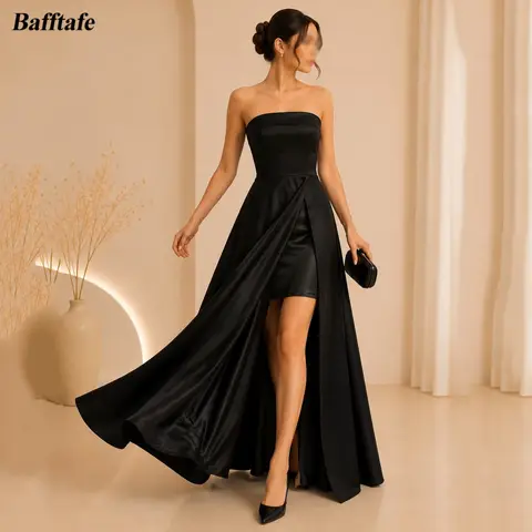 Bafftafe A Line Satin Short Lining Long Prom Dresses Customized Women Evening Dress Formal Wedding Party Bridesmaid Gowns 2026