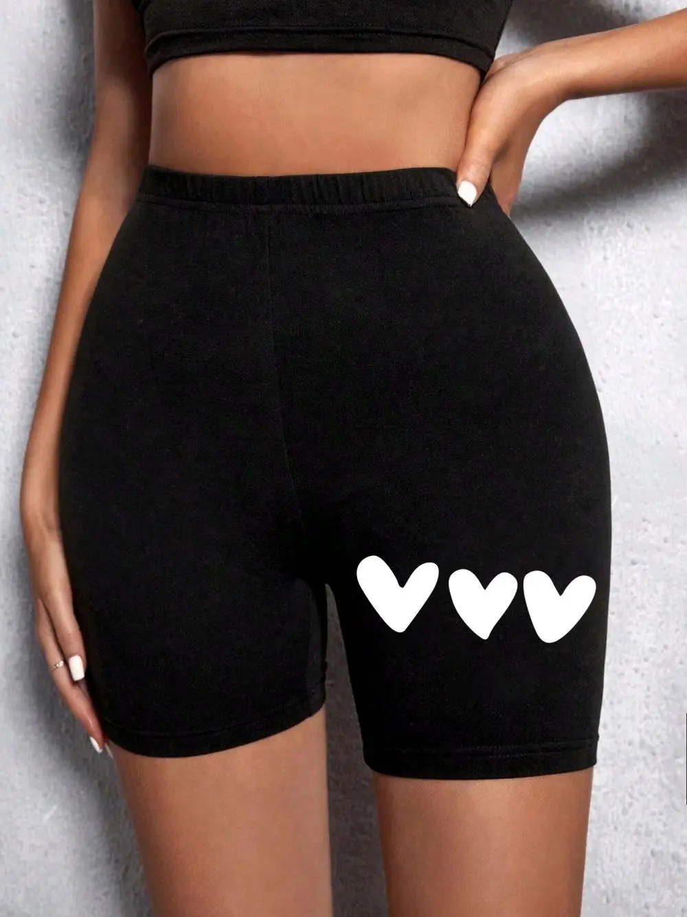 Casual Womans Fitness Short Pantskawaii Simple White Line Heart Graphic Prints Leggings Short Soft Stretch Female Sportswear