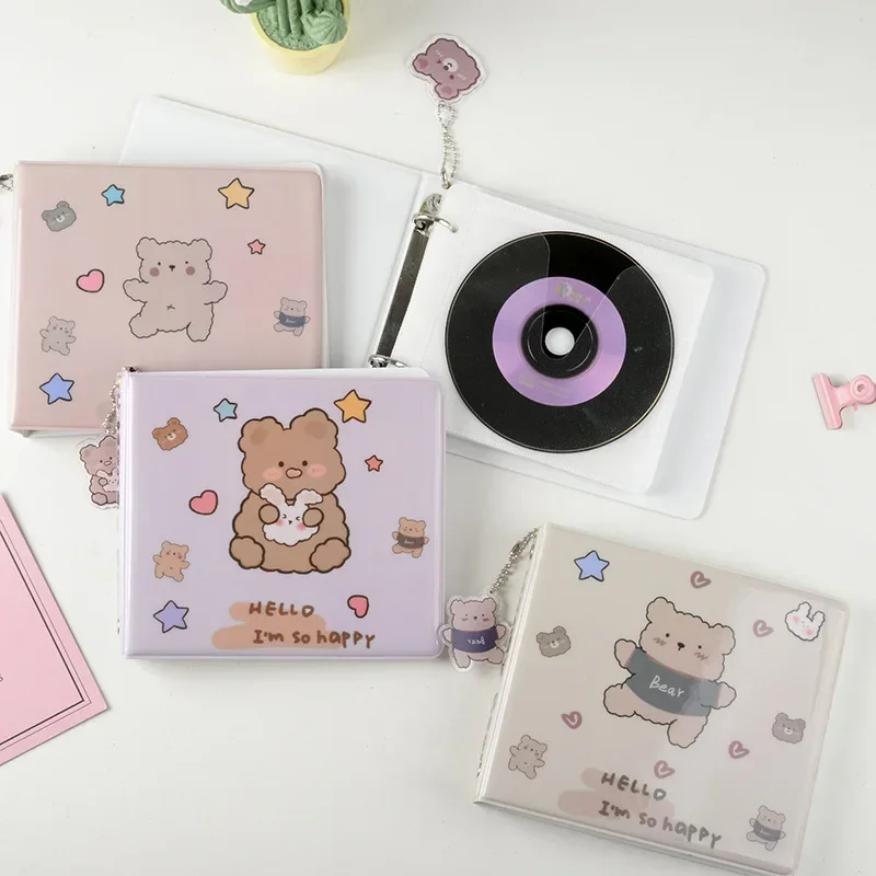 IFFVGX 20 Capacity CD Case Holder Organizer Kpop Idol CD Binder Collect Book Kawaii Bear Portable Carrying DVD Album Stationery