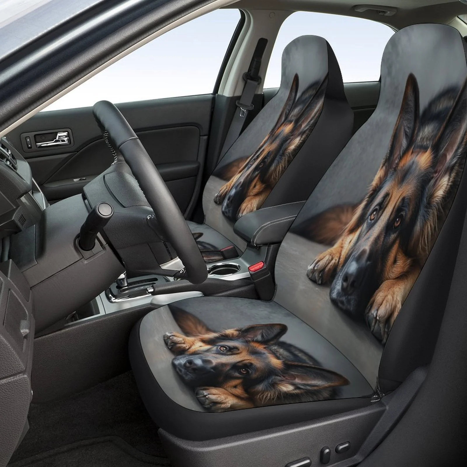 German Shepherd Dog Print Car Seat Covers - Universal Fit, High-Quality Polyester, Machine Washable, No Filler, Decorative Front