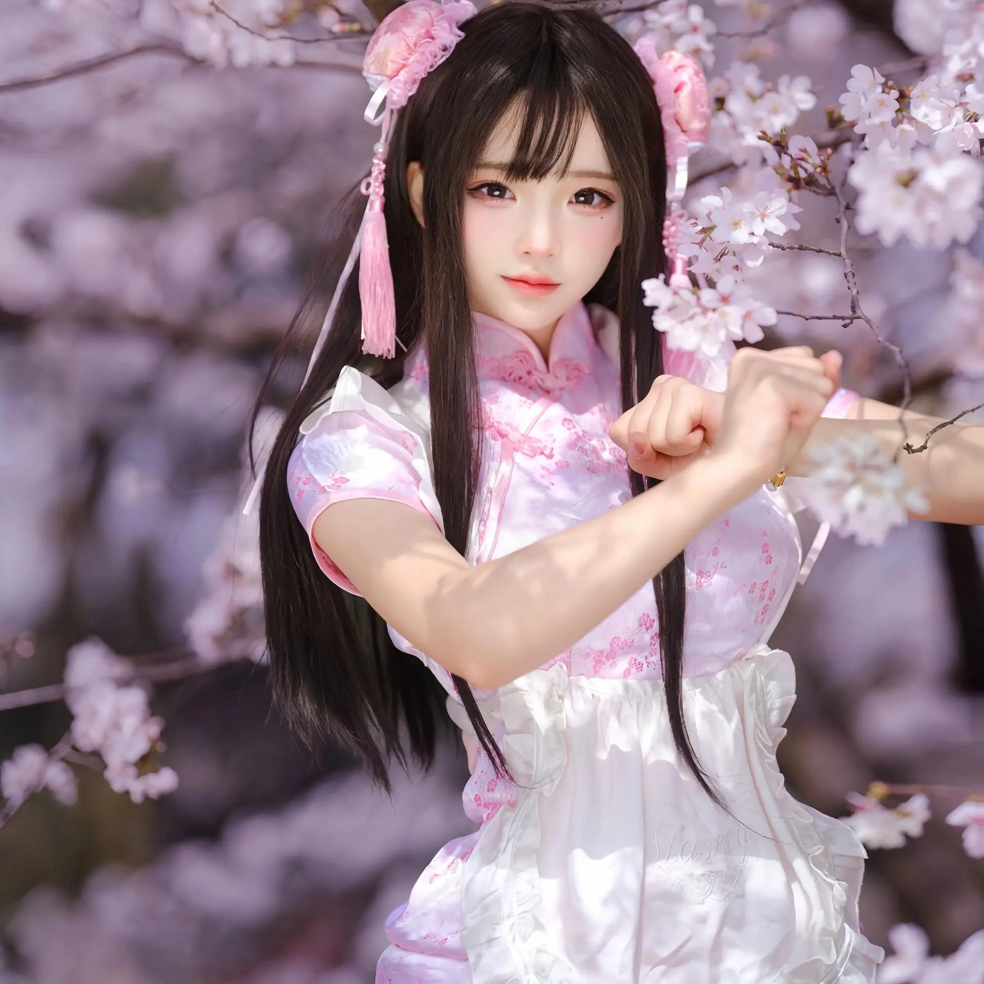 فستان تشيونغسام صيني، زي تنكري للهالوين وعيد الميلاد، زي خادمة ناعم للفتيات، زي يومي بأكمام قصيرة من مواد أخرى #3