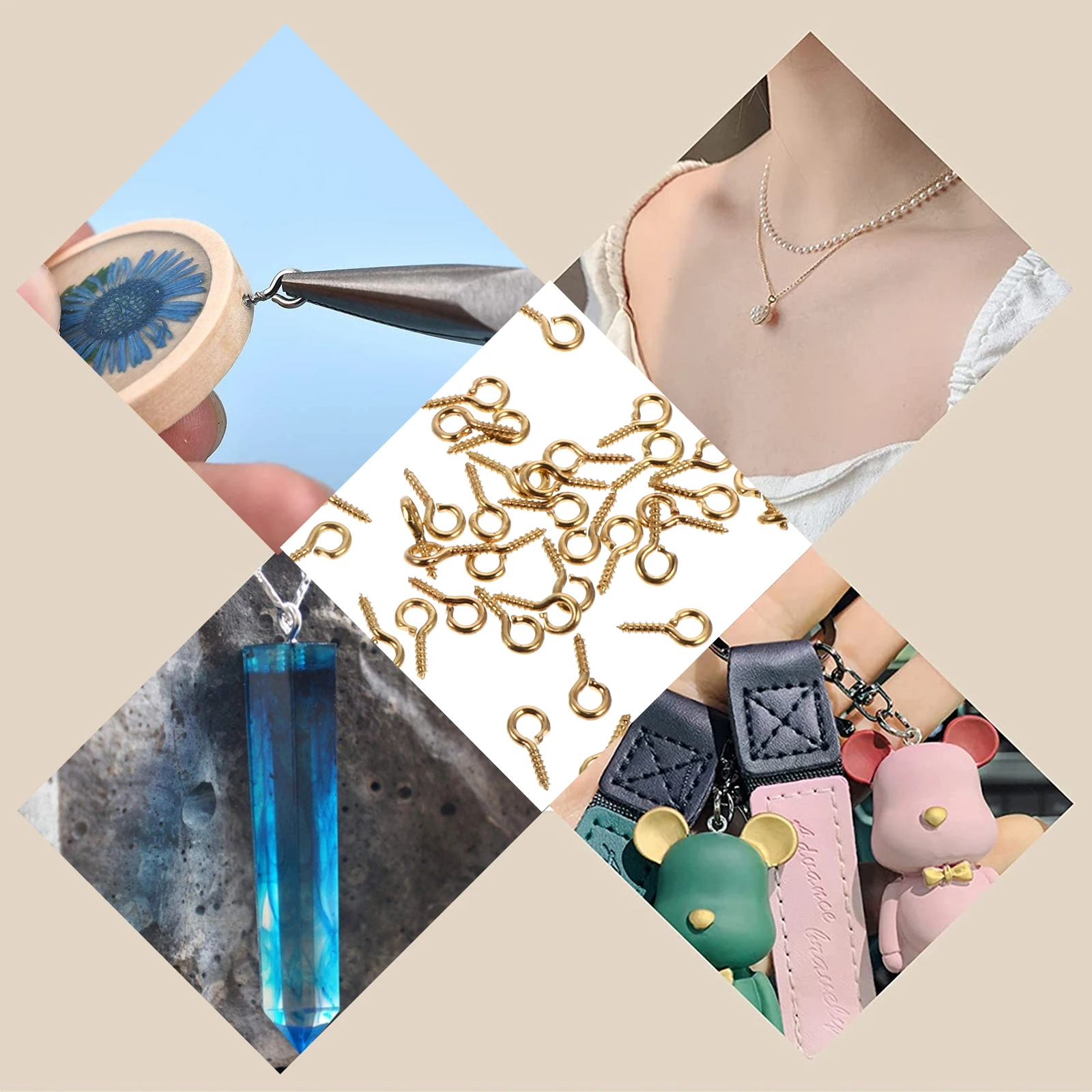 

750Pcs Small Screw Eye Pins Premium Non-Fading Rust-Resistant Water Resistant for Jewelry Making Threaded Clasp Hooks DIY Craft